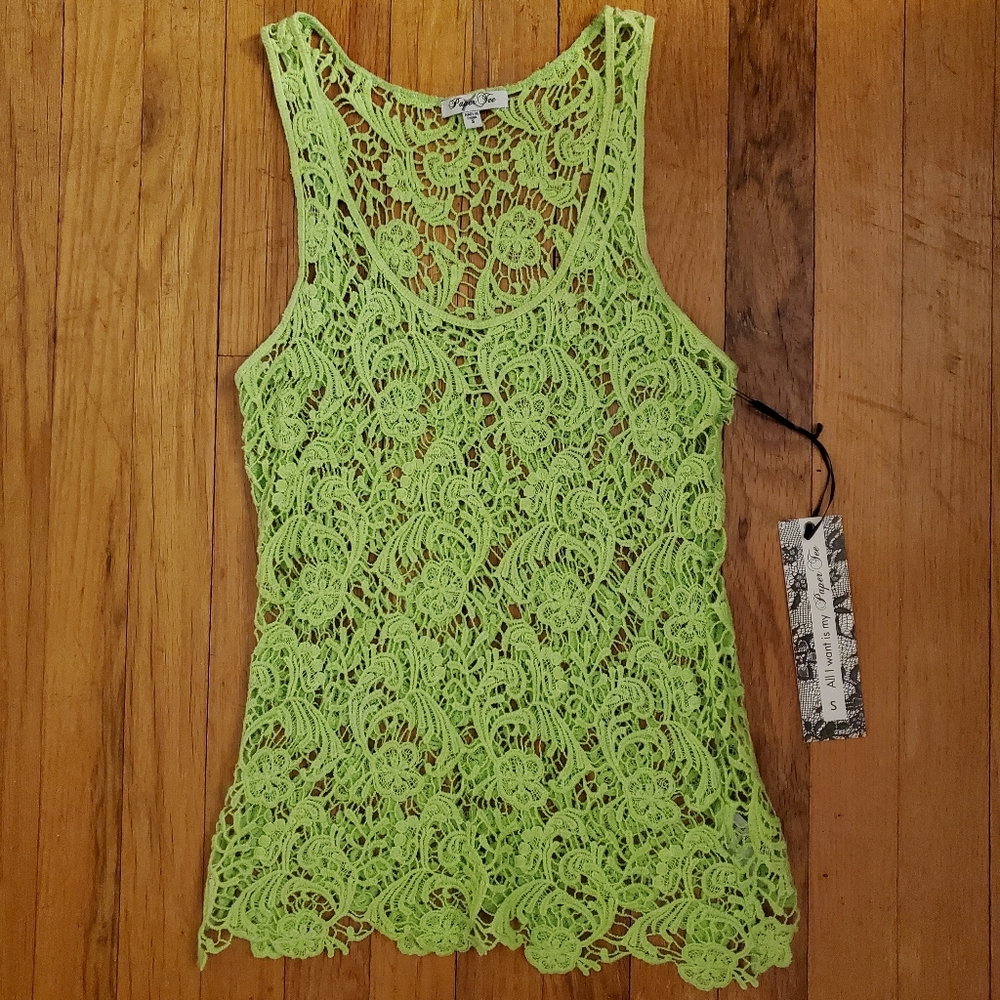 Nwt paper tee tank top cover up women's small lime green